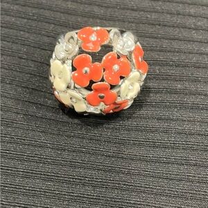 Floral Silver and Red Women's Ring